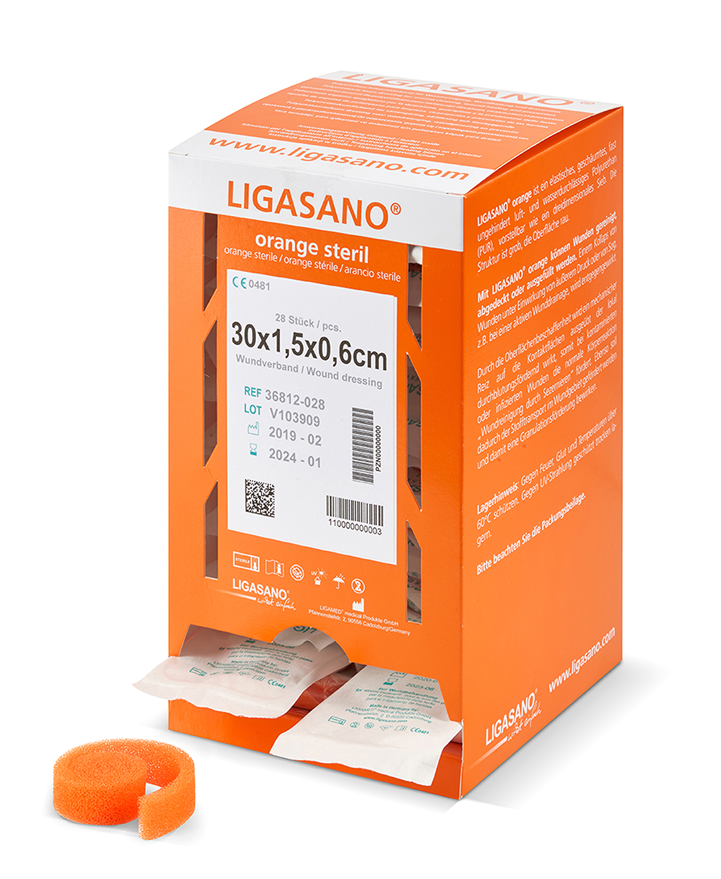 36812 LIGASANO orange steril Wundputzer interdigital Spenderbox